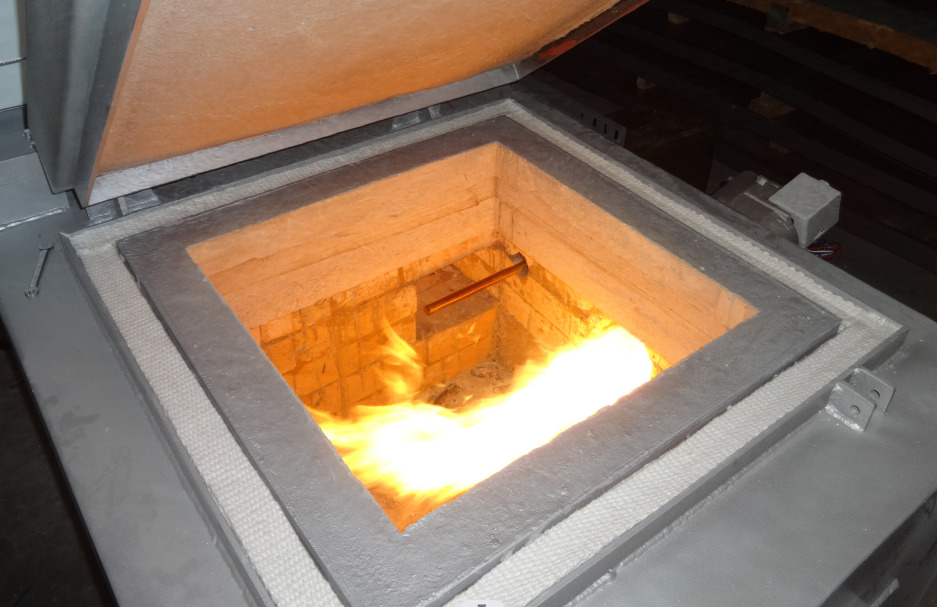 a fire in a square oven